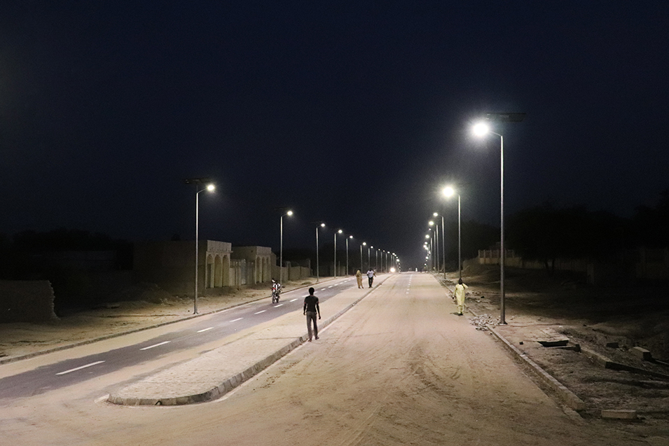 Solar streetlights along the Trans-Sahara Highway in Chad