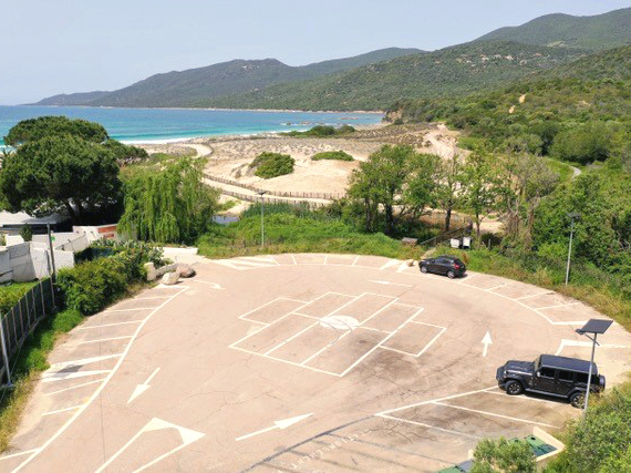 Cupabia beach parking lot Corsica solar street lighting Fonroche